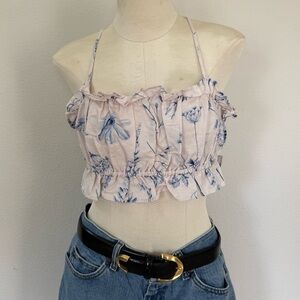Floral Linen Cropped Blouse